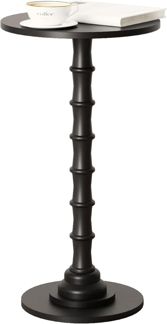 Round Side Table, Modern Drink Table for Small Spaces, Small End Table with Solid Wood Leg for Living Room, Bedroom, Corners, and Office (Black)