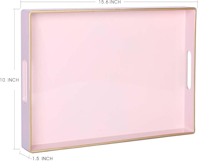 Zosenley Decorative Tray, Rectangular Plastic Tray with Handles, Modern Vanity Tray and Serving Tray for Bathroom, Kitchen, Ottoman and Coffee Table, 15.6” x 10.2” (Pink)