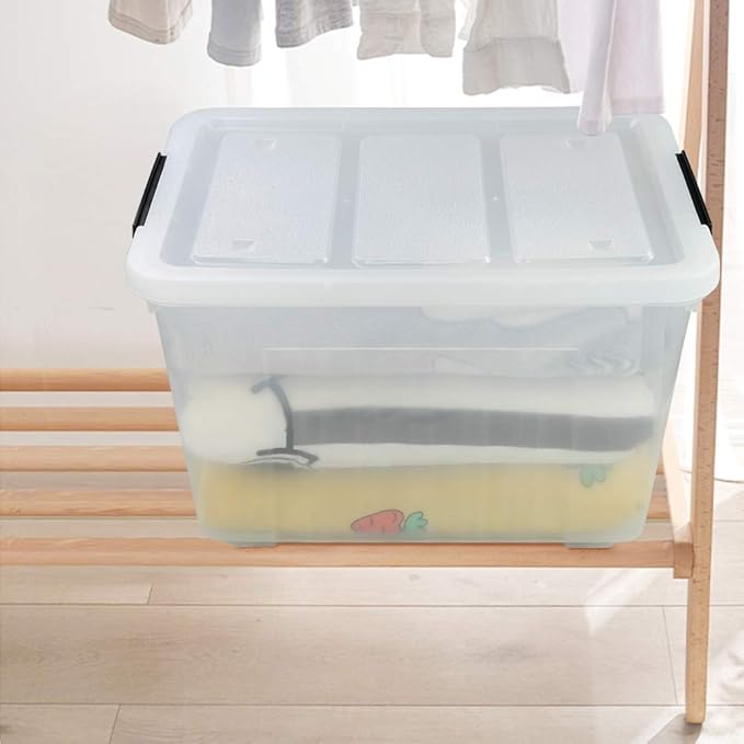 70 L Large Clear Storage Boxes, 4-Pack Plastic Storage Box with Lids and Wheels
