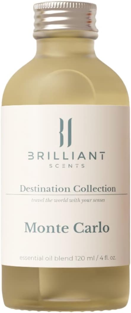 Brilliant Scents Monte Carlo Fragrance Oil 120ml - Premium Diffuser Oil for Home, Office, Hotels - Long Lasting, Plant-Based, Meets IFRA Standards, USA-Made - Jasmine, Lemongrass, Green Tea