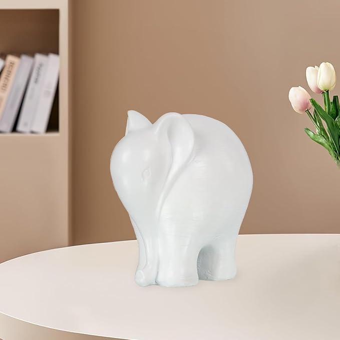 Modern Elephant Sculpture Office Desk Ornament/Bookshelf Decor/Living Room Centerpiece Minimalist Resin Home Decor (White)
