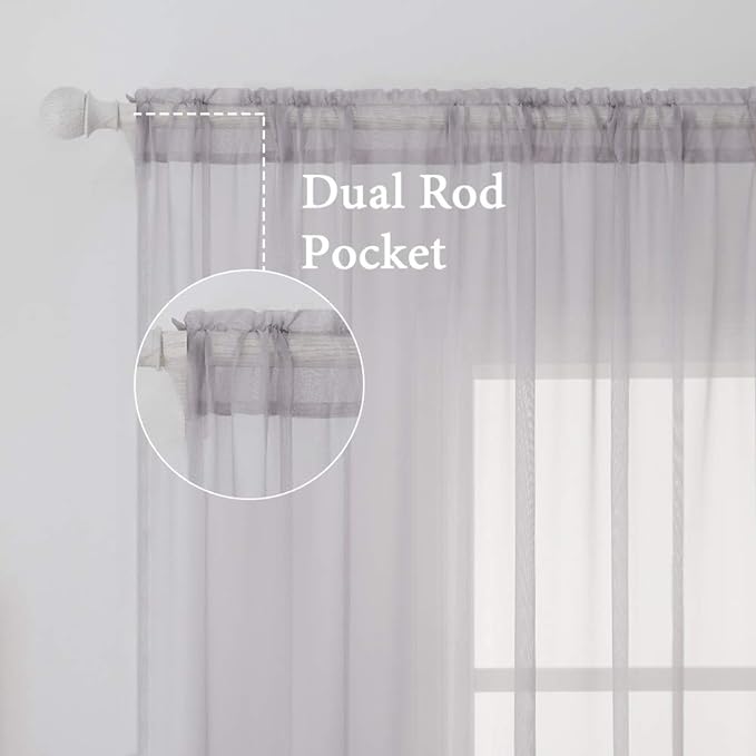 MIULEE 2 Panels Solid Color Sheer Window Curtains Elegant Window Voile Panels/Drapes/Treatment for Bedroom Living Room (54X63 Inches Light Grey)