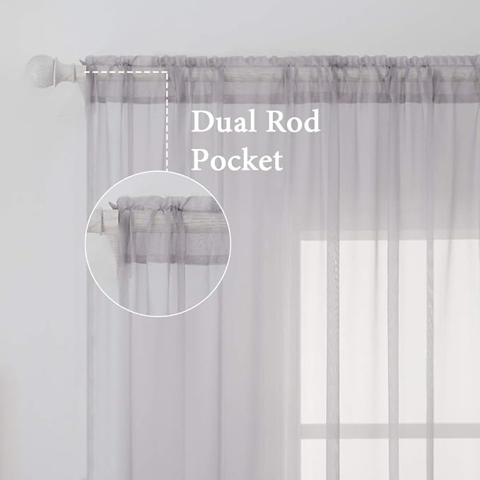 MIULEE 2 Panels Solid Color Sheer Window Curtains Elegant Window Voile Panels/Drapes/Treatment for Bedroom Living Room (54X96 Inches Light Grey)