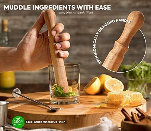 Cocktail Mixology Bartender Kit with Rustic Wood Stand - 11 Piece Bartender Bar Tool Set Cocktail Drink Mixer Shaker Set for Memorable Drink Mixing Bar Kit Experiences - Barware Set Bartending Kit