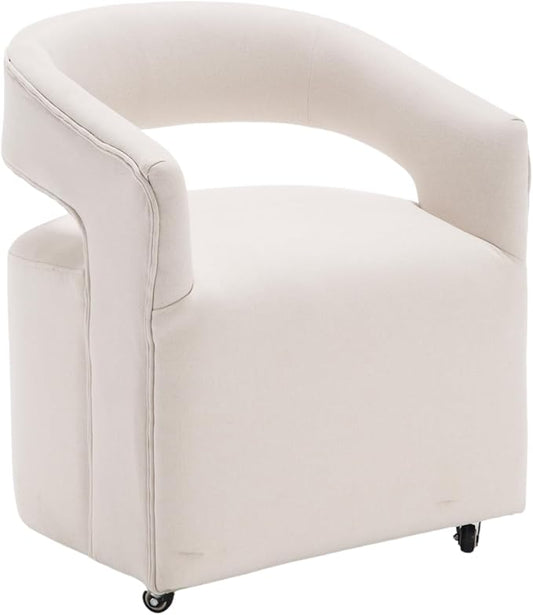 Modern Dining Chair, Upholstered Dining Room Chair with Casters Linen Fabric Accent Chair for Dining Room Living Room, 1PC, Beige