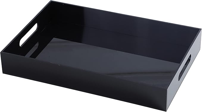 Sooyee Acrylic Serving Tray with Handles,16" x 12" Decorative Tray for Breakfast, Tea, Food, Butler,Coffee,Table Ottoman Vanity Countertop,Black