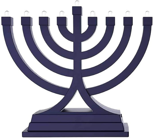Zion Judaica Mini LED Hanukkah Menorah Battery or USB Operated - Multiple Light Settings On The Go Hanukkiah for Chanukah Decorations (Blue)