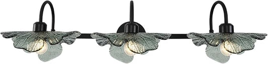 Black Bathroom Vanity Light mid Century Wall Sconce 3-Light Bathroom Wall Light Wall lamp with Dark Green Glass Shade Mirror Black Vanity Light Over Mirror for Bedroom Hallway Living Room