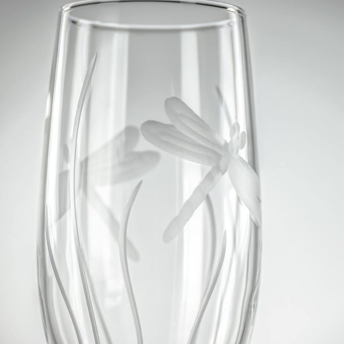 Rolf Glass Dragonfly Champagne Flute Glasses 8 ounce - Toasting Flute Glasses - Lead-Free Glass - Etched Flute Glasses – Proudly Made in the USA (Set of 4)