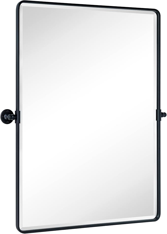 TEHOME Pivot Mirror Matt Black Tilt Vanity Mirror Large Black Metal Framed Rectangle Tilting Beveled Vanity Mirrors for Wall, Vertical Hanging, Overall 34.14 x 40 inches (Mirrror 30 x 40 inches)