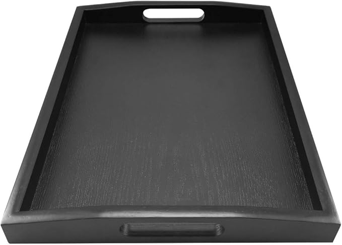DILLMAN Serving Tray Large Black Wood Rectangle Food Tray Butler Tray Breakfast Tray with Handles (Medium)