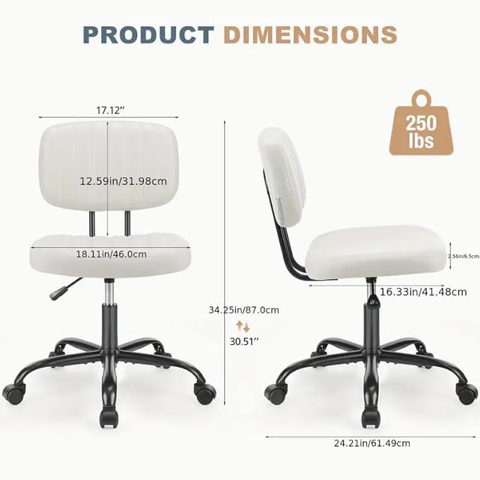 Simple & Modern Ergonomic Office Chair, Adjustable Leather Desk Chair, Lumbar Support with 360° Swivel Wheels