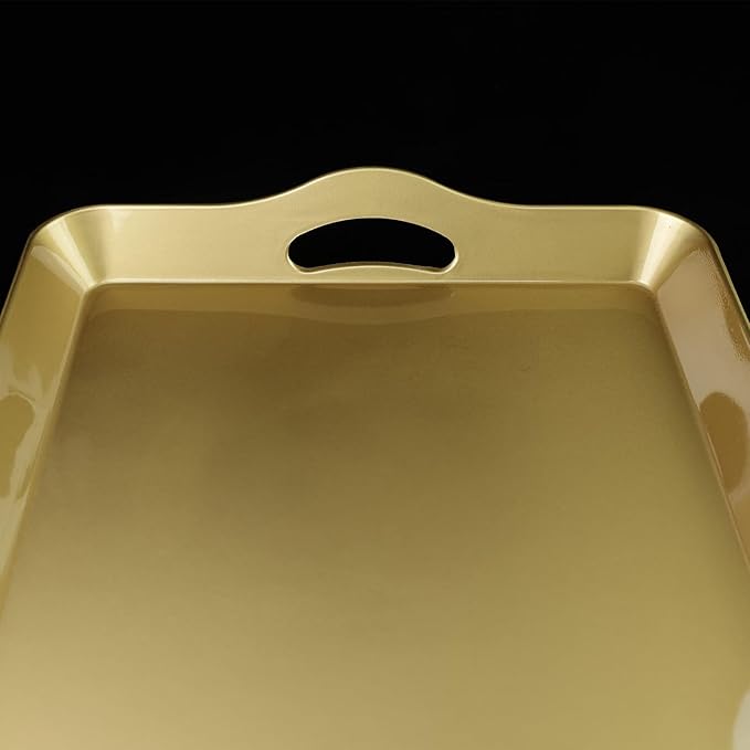 Gold Decorative Tray for Coffee Table with Handles, Plastic Rectangular Serving Tray for Living Room, Bathroom, Outdoors, 11.8"*17.3"