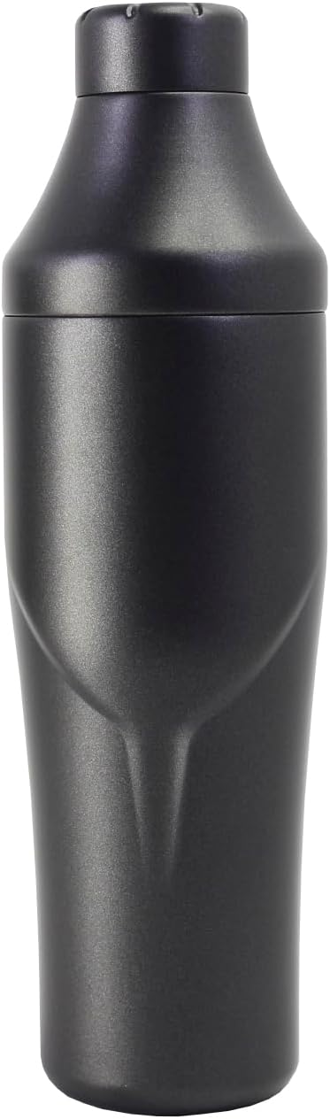 Lexenic Silvery Black Double Wall Cocktail Shaker,24OZ Premium 18/8 Stainless Steel,Effortless Twist Opening Lids,Measurements in the Lid (Silvery Black)
