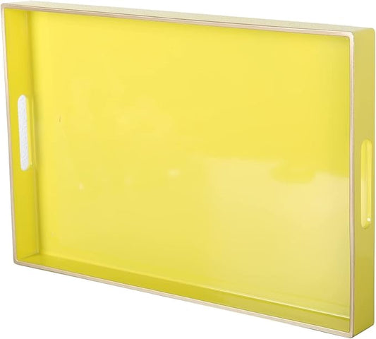 Zosenley Decorative Tray, Rectangular Plastic Tray with Handles, Modern Vanity Tray and Serving Tray for Bathroom, Kitchen, Ottoman and Coffee Table, 15.6" x 10.2" (Yellow)