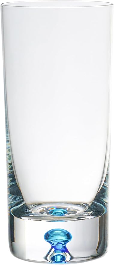 Barski Highball Glass - Drinking Glasses - Set of 4 - Hiball Tumblers - Glass Crystal Tumbler - with Colored Bubble on bottom - for Water, Juice and Cocktails, Bar Glassware - 12 oz - Made in Europe