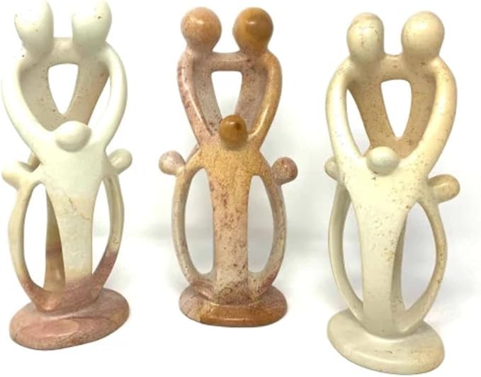 Global Crafts Natural 8-Inch Tall Soapstone Family Sculpture - 2 Parents, 3 Children