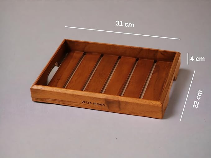 Vesta Homes Medium Teak Wood Serving Tray for Home, Kitchen, Breakfast, Restaurant, Office Organizer, Dining Table | Premium Wooden Tray |12 * 8.5 * 1.5 Inches | Handmade in India