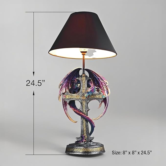 ICE ARMOR 2 Pack 24.5" Fantasy Collectible Dragon Statue Table Lamp Set Wrap Around Cross with Fabric Light Shade for Gothic and Medieval Décor (2PC-71793-Purple/Blue)