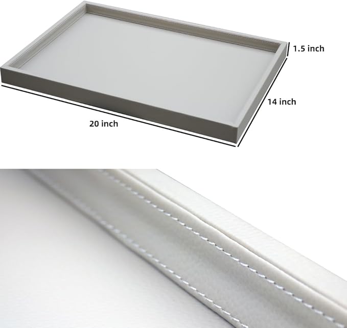 20x14 Inch Rectangular Ottoman Tray | Textured PU Leather, Waterproof & Heat-Resistant Storage for Coffee/Dining Tables, Sofa, Bed, Entertainment & Party (Tranquil Beige, 20 * 14in)