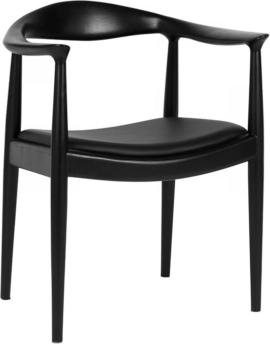 Kennedy Armchair Upholstered Dining Chair, Presidential Mid-Century Modern Accent Chair in Black