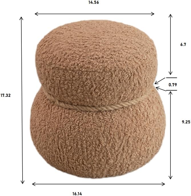 Snowman Footstool Ottoman Vanity Stool Small Upholstered Boucle Ottoman Shoe Stool Cute Stool Sofa Footrest Stool for Living Room Bedroom Entrance (Light Brown)