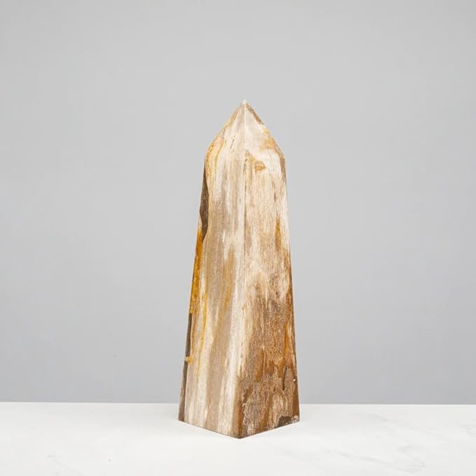 KALIFANO - 12" Brown Petrified Wood Obelisk Point, Hand-Carved, Timeless, Unique, and Elegant Decor Accent, Office or Home Decor