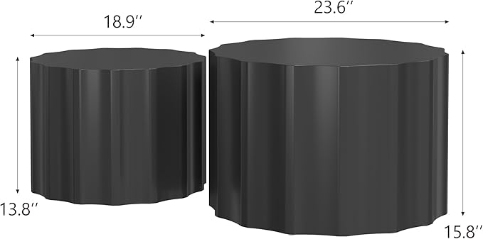 Nesting Coffee Table Set of 2, Round Coffee Tables, Space-Saving Modern Circle Coffee Tables, Side End Table for Living Room, Bedroom, Balcony, Office, Black