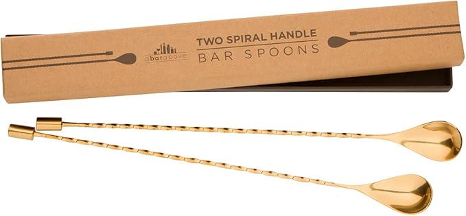 A Bar Above Bar Spoon Set, Spiral Handle, Stainless Steel Mixing Spoons for Cocktail Mixer Set, to Stir and Layer, Basic Professional or Home Bars Accessories (Gold, Spiral)