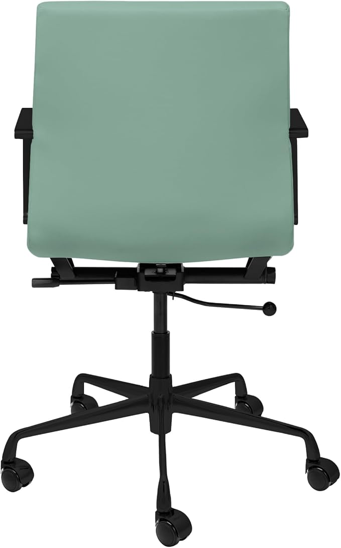 Laura Davidson Furniture SOHO II Padded Management Office Chair - Mid Back Desk Chair with Arm Rest, Swivel & Cushion Availability, Made of Faux Leather, Sage Green with Black Frame, Computer Chair
