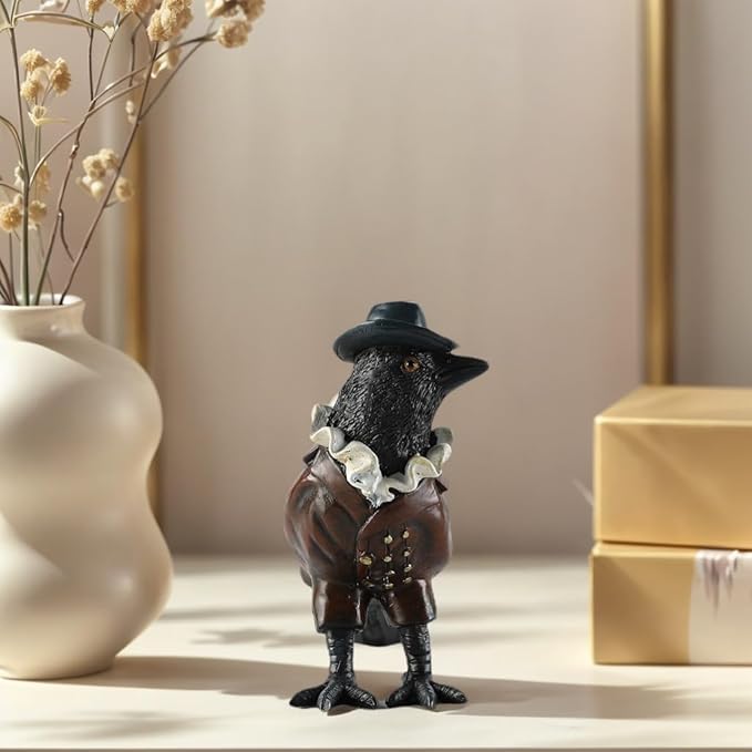 Crow Garden Statue,Western Style Halloween Decor, Collectible Hand-Painted Crow Sculpture,Indoor Home Decor