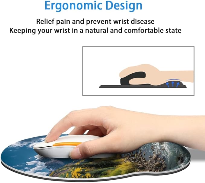 Mouse Pad with Wrist Support, Ergonomic Mouse Pad with Memory Foam Wrist Rest Cushion, Non-Slip Rubber Base Gaming Mice Pad for Home Office Computer Laptop,Fall Forest