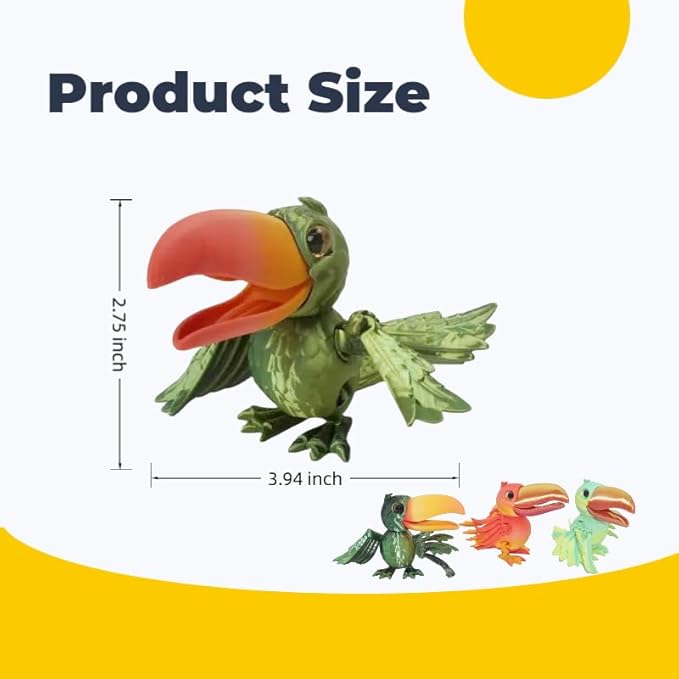 3D Toucan- Articulated Figurine Ornament, Rainforest & Samba Style Animal, Home/Office Decor, Animal Collectible, Multi-Color Options with Bi-Color Gradients