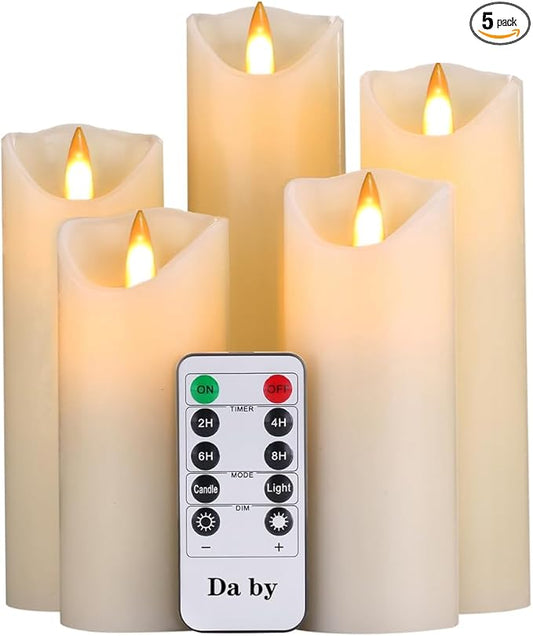 Da by Flameless Candles LED Pillar Candles ，Battery Operated Candles Wich Remote and Timer, Flickering LED Candles,Real Wax,Set of