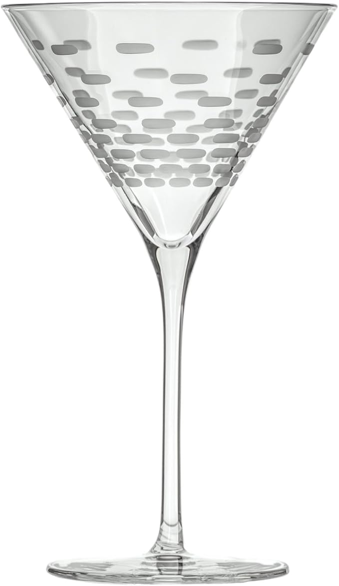Rolf Glass Strata Martini Cocktail Glass | Made in America | 10oz Martini Glass | Diamond Engraved Crystal Glass | Geometric Brick Design | Set of 4