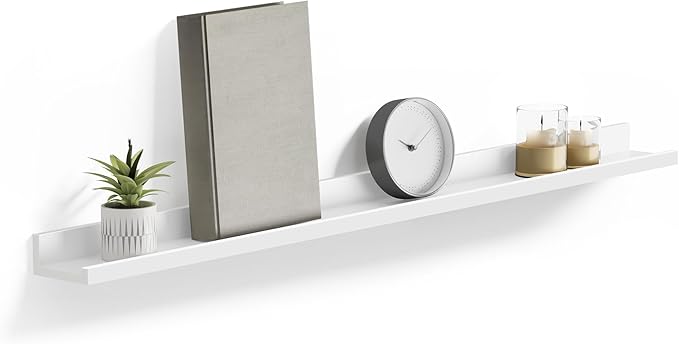 SONGMICS Floating Shelf, Wall Shelf Ledge 3.9 x 43.3 Inches with Front Edge, for Picture Frames, Books, Spice Jars, Living Room, Bathroom, Kitchen, Easy Assembly, White ULWS46WT