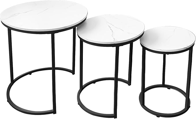 AT-VALY Nesting Tables Coffee Table Set of 3,Round Side Table Small Accent Table for Living Room,Bedroom Apartment (Black)