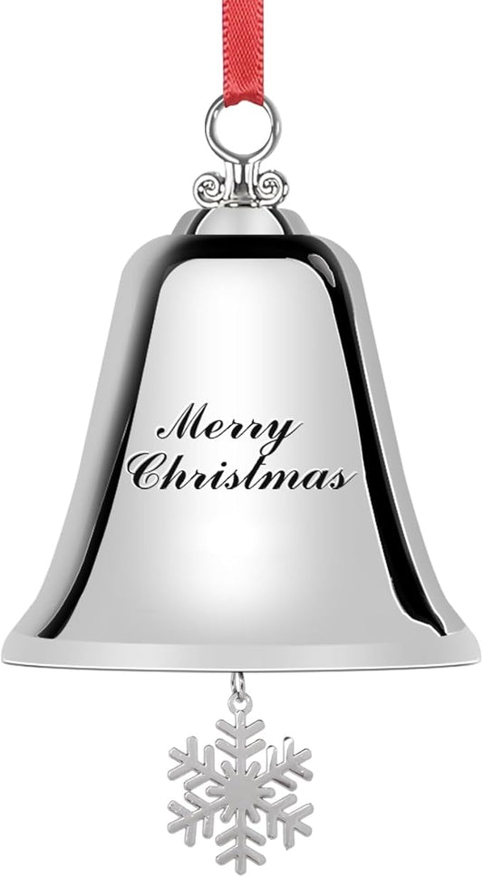 Styleonme Decorative Bells, Christmas Ornaments 2025, Engraved It's Merry Christmas 2025, Silvery Bells Decoration with Pendants Snowflakes