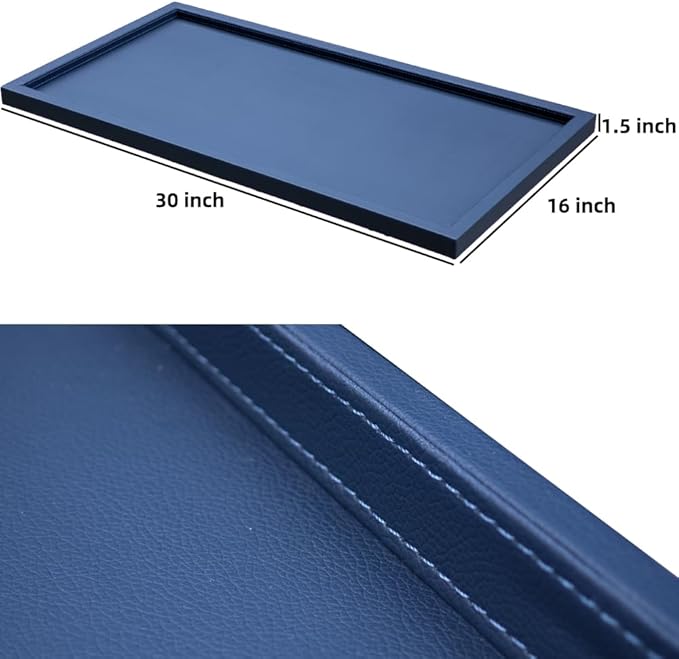 30 * 16 Inch Rectangular Ottoman Tray | Textured PU Leather, Waterproof & Heat-Resistant Storage for Coffee/Dining Tables, Sofa, Bed, Entertainment & Party (Navy Blue, 30 * 16in)