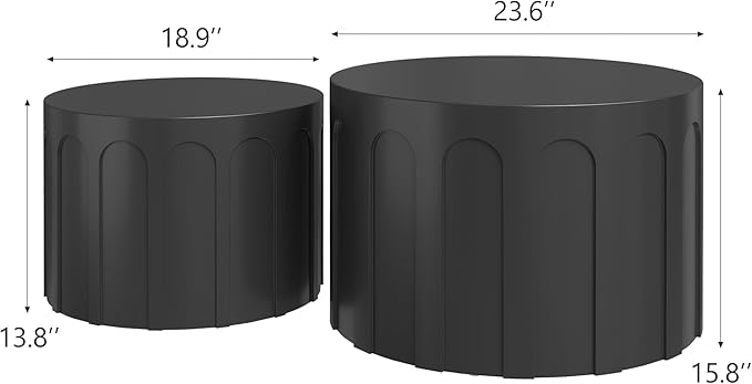 Nesting Coffee Table Set of 2, Modern Coffee Tables, Space-Saving Round Circle Coffee Tables, Side End Table for Living Room, Bedroom, Balcony, Office, Black