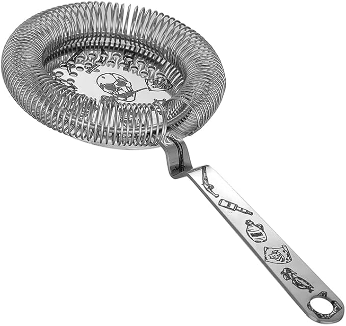 Cocktail Shaker Set - 5-Piece Bar Accessories Kit w/Weighted Boston Shaker, Strainer, Jigger, Mixing Spoon with Etched Skull Rose Pattern