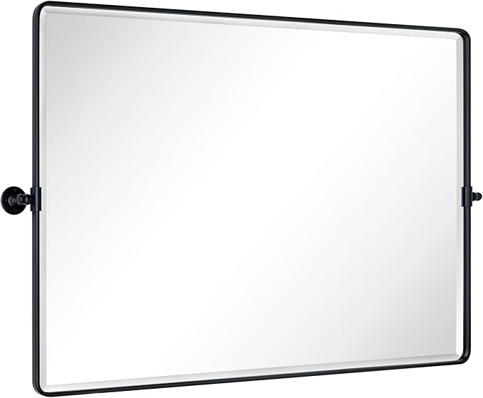 TEHOME Matt Black Horizontal Pivoting Bathroom Vanity Mirror Large Black Metal Framed Rectangle Tilting Beveled Vanity Mirrors for Wall, Overall 51.91 x 36 inches (Mirrror 48 x 36 inches)