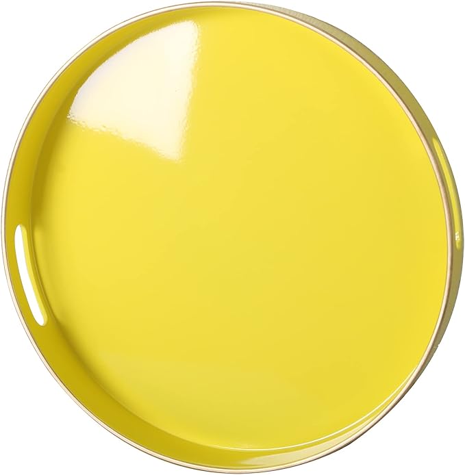 Zosenley Decorative Tray, Round Plastic Tray with Handles, Modern Vanity Tray and Serving Tray for Ottoman, Coffee Table, Kitchen and Bathroom, Size 13” (Yellow)