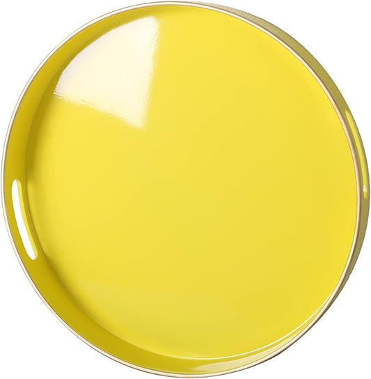 Zosenley Decorative Tray, Round Plastic Tray with Handles, Modern Vanity Tray and Serving Tray for Ottoman, Coffee Table, Kitchen and Bathroom, Size 13” (Yellow)