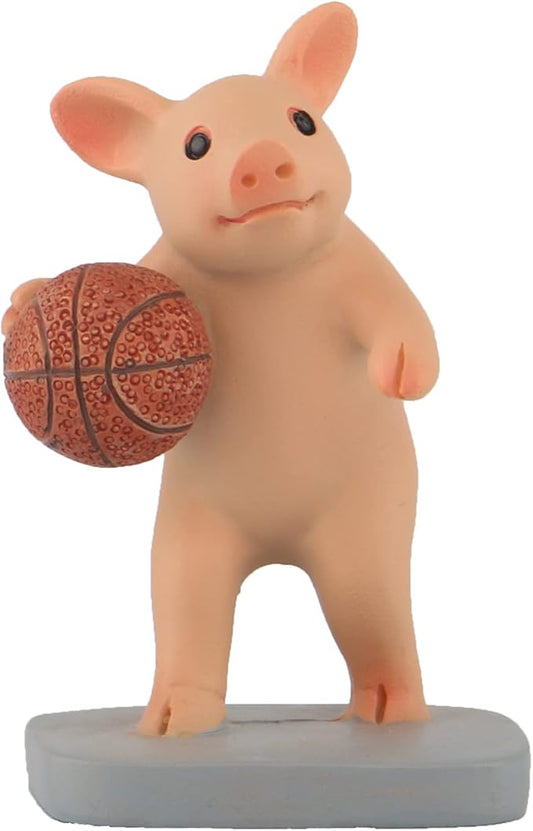 Mini Pig Figurine, Resin Home Decor, Lucky Animal Garden Statue for Micro Landscape (Pig Playing Basketball)