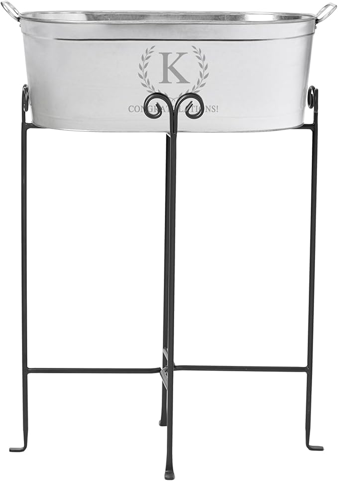 Let's Make Memories Personalized Beverage Tub - Monogram Wreath - Galvanized Drink Tub w/Stand