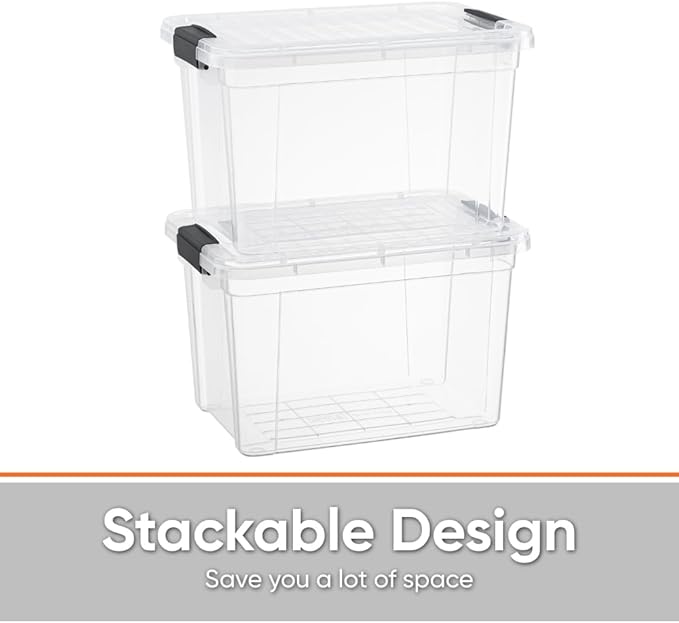 Superio Storage Bins with Lids- 5 Pack, 2.5 Qt Clear Boxes for Organizing, Stackable Plastic Containers- BPA Free, Non-Toxic, Odor Free, Organizer for Home, Office, Dorm