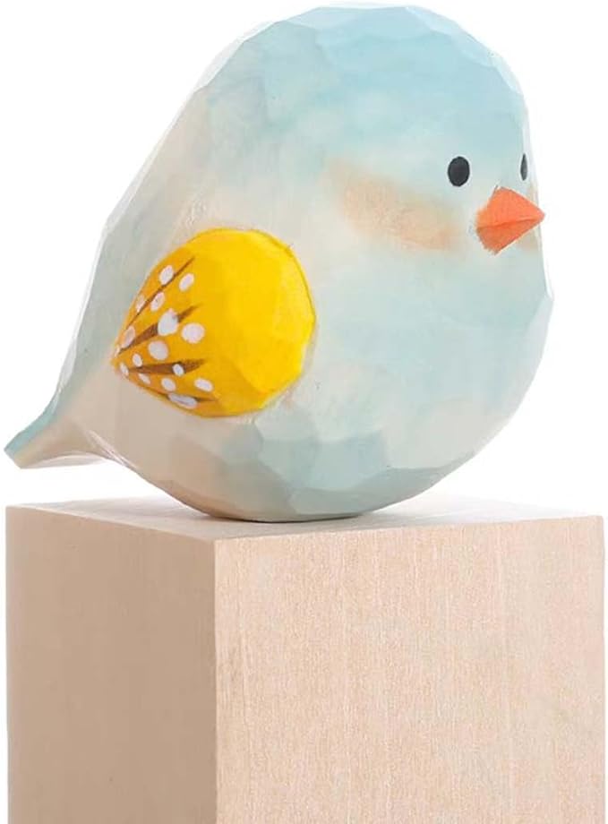 Bird Figurines Small Bird Figurines Home Decor Hand Carved Painted Wooden Statues for Home Decor, Gift for Bird Lovers,Housewarming, Birthday, Christmas (Blue and White)