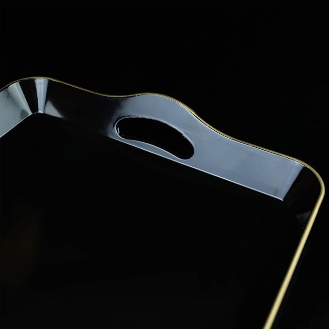 Black Decorative Tray for Coffee Table with Handles, Plastic Rectangular Serving Tray for Living Room, Bathroom, Outdoors, 11.8"*17.3"