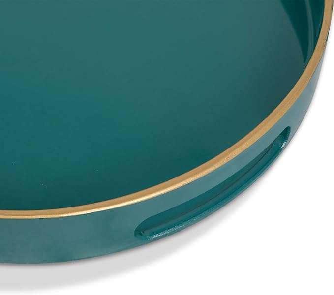 MAONAME Green Decorative Tray, Oval Serving Tray with Handles, Plastic Trays for Coffee Table, Ottoman Trays for Living Room, Bathroom, 15.6" X 10.6" X 1.4"